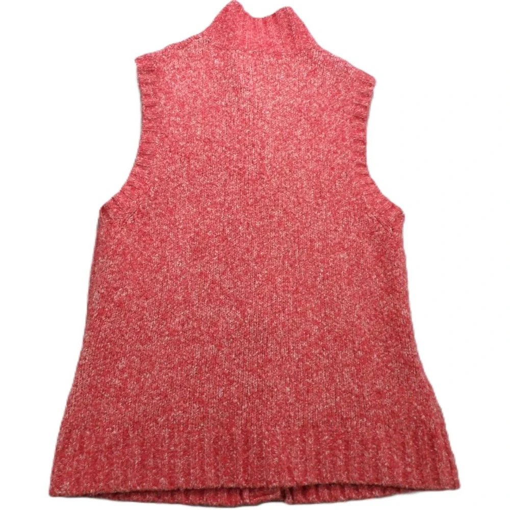 LL Bean Wool Blend Sweater Vest Women S Pink Cable Knit Button Mock Neck Classic